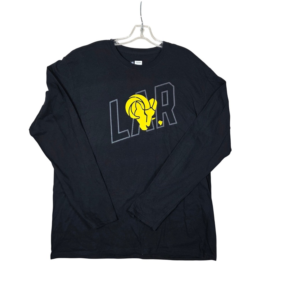 NFL Team Apparel LA Rams Long Sleeve Graphic Tee Black Cotton XL Football, Fan